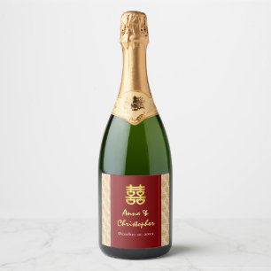 Traditional Chinese wedding peranakan Sparkling Wine Label