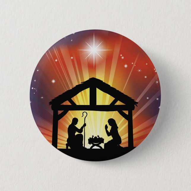 Traditional Christian Christmas Nativity Scene 6 Cm Round Badge (Front)
