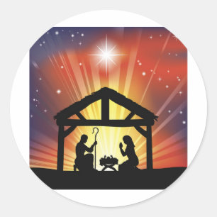 Traditional Christian Christmas Nativity Scene Classic Round Sticker