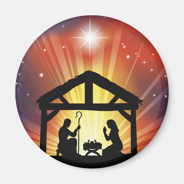 Traditional Christian Christmas Nativity Scene Magnet (Front)