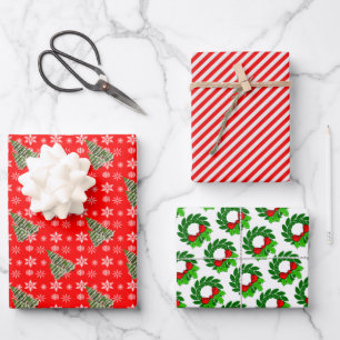 Traditional Christmas 3 Styles Set Wrapping Paper Sheet