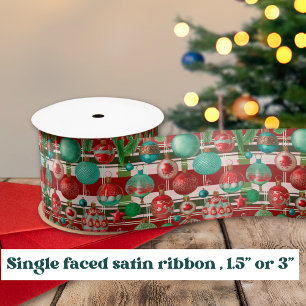 Traditional Christmas Baubles Green Gift Wrap Satin Ribbon