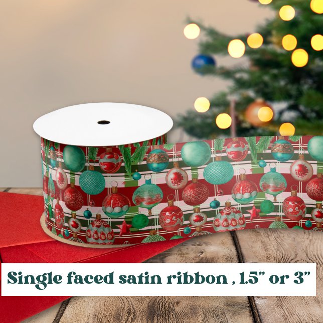 Traditional Christmas Baubles Green Gift Wrap Satin Ribbon (Creator Uploaded)