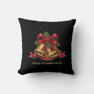 Traditional Christmas Bells & Holly Holiday Greeti Cushion