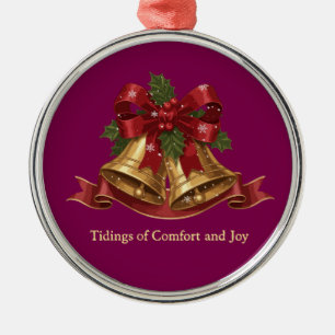 Traditional Christmas Bells & Holly Holiday Greeti Metal Ornament