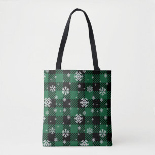 Traditional Christmas Buffalo Plaid with Snowflake Tote Bag