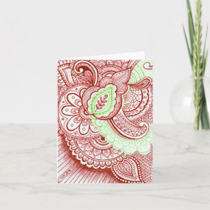 Traditional Christmas Colours Damask Indian Holiday Card