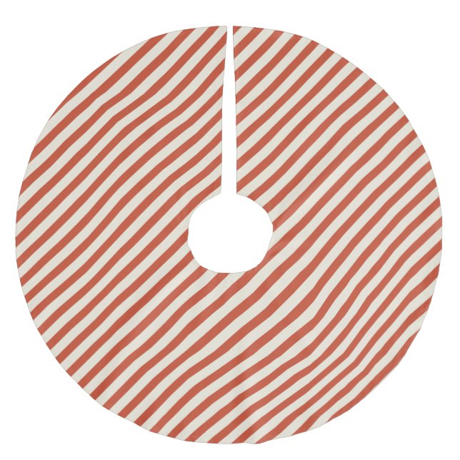 Traditional Christmas Diagonal Stripes Red  Brushed Polyester Tree Skirt (Front)