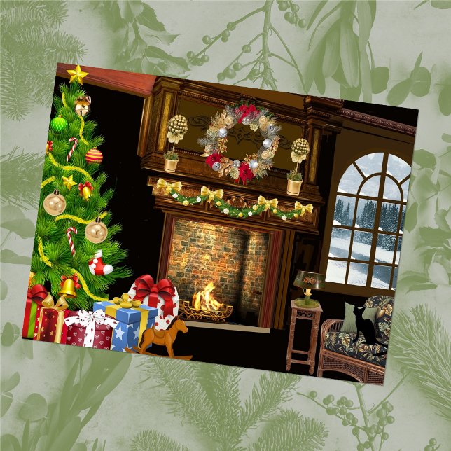 TRADITIONAL CHRISTMAS Fireplace Postcard (Creator Uploaded)