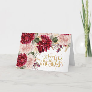 Traditional Christmas Floral Merry Christmas Holiday Card
