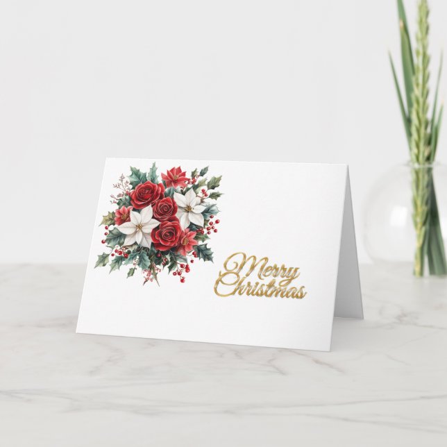 Traditional Christmas Floral Merry Christmas  Holiday Card (Front)