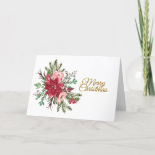 Traditional Christmas Floral Merry Christmas  Holiday Card