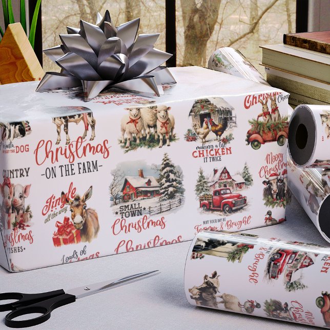 Traditional Christmas on the Farm Holiday Quotes Wrapping Paper (Creator Uploaded)