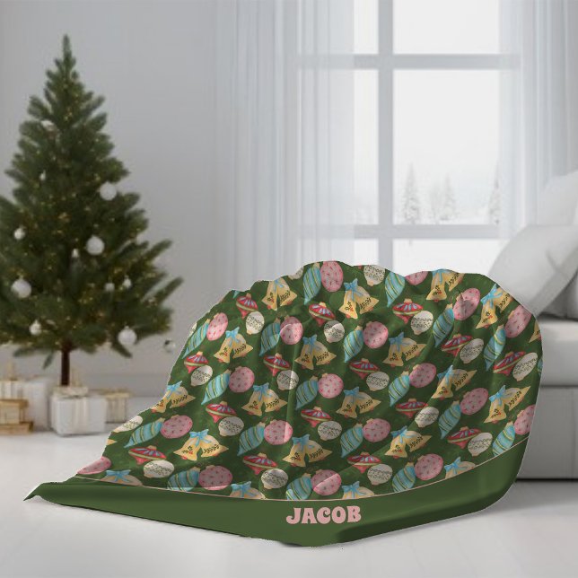 Traditional Christmas Ornaments Nostalgic Add Name Fleece Blanket (Creator Uploaded)