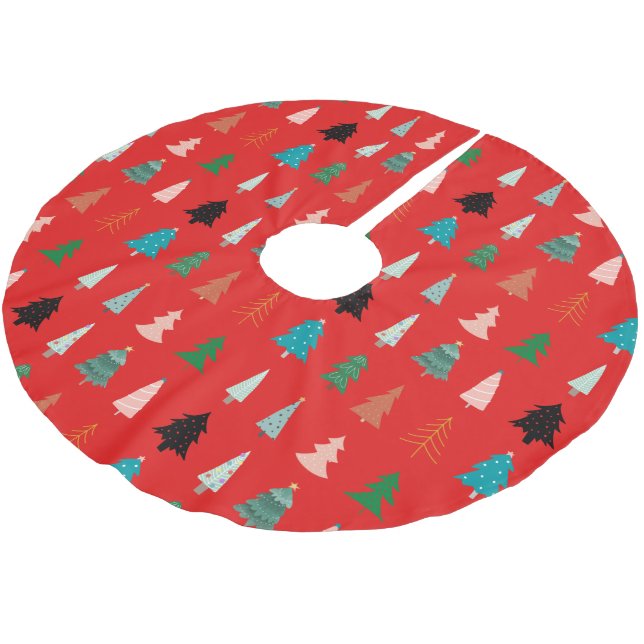 Traditional Christmas pattern l red l Green trees  Brushed Polyester Tree Skirt (Angled)