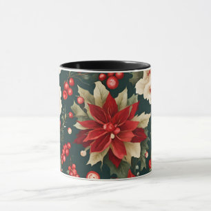 Traditional Christmas Pattern with Flowers Mug