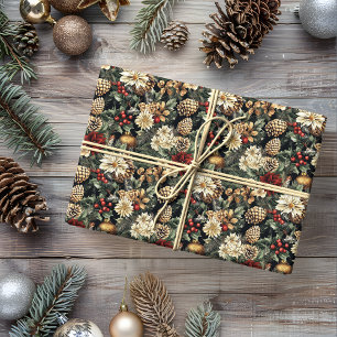 Traditional Christmas Pine Floral Holiday Wrapping Paper
