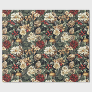 Traditional Christmas Pine Floral Holiday  Wrapping Paper
