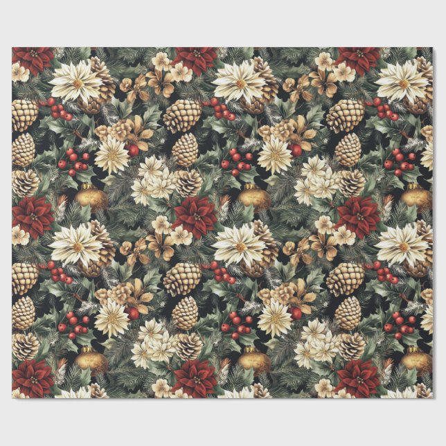 Traditional Christmas Pine Floral Holiday  Wrapping Paper (Flat)