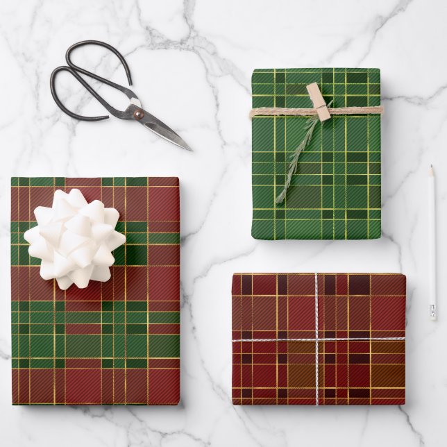 Traditional Christmas Plaid Gift Wrapping Paper Sheet (Front)