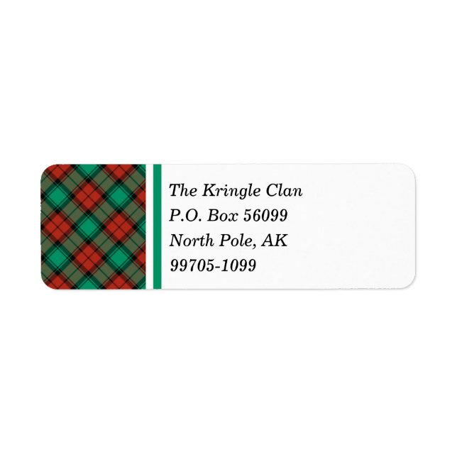 Traditional Christmas Plaid Return Address Label (Front)