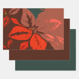 Traditional Christmas Poinsettia /Burgundy design Wrapping Paper Sheet