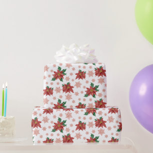 Traditional Christmas Red and Green Botanical Wrapping Paper
