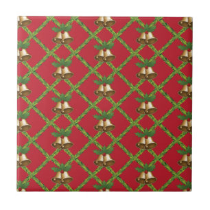 Traditional Christmas red and green jingle bells Tile