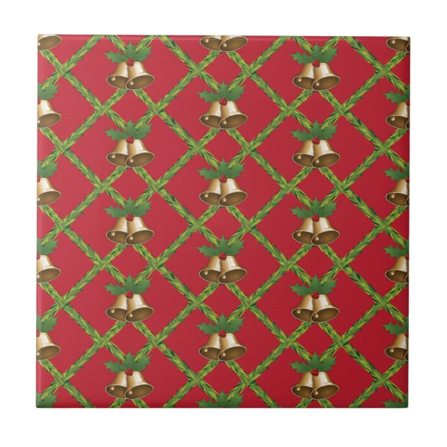 Traditional Christmas red and green jingle bells Tile (Front)