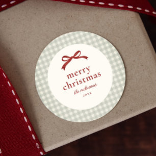 Traditional Christmas Red Bow Gingham Gift Tag