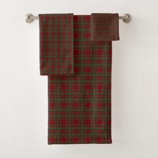 Traditional Christmas Red Green Chequered Plaid Bath Towel Set