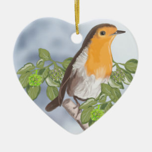 Traditional Christmas Robin and Ivy Ceramic Ornament