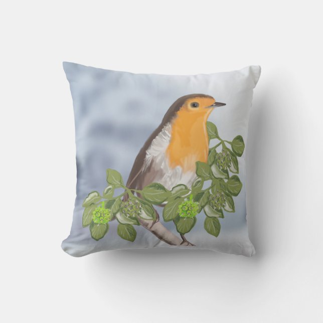 Traditional Christmas Robin and Ivy Cushion (Front)
