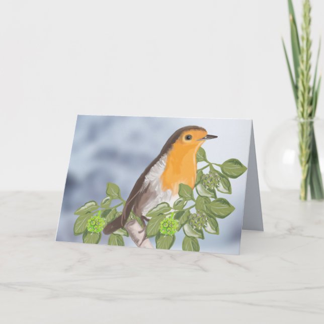 Traditional Christmas Robin and Ivy Holiday Card (Front)