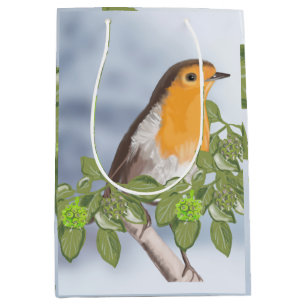Traditional Christmas Robin and Ivy Medium Gift Bag