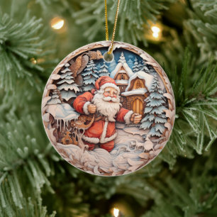 TRADITIONAL CHRISTMAS SANTA CLAUS   CERAMIC ORNAMENT