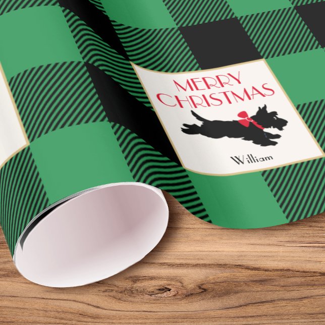 Traditional Christmas Scottie Dog Custom Green Wrapping Paper (Creator Uploaded)