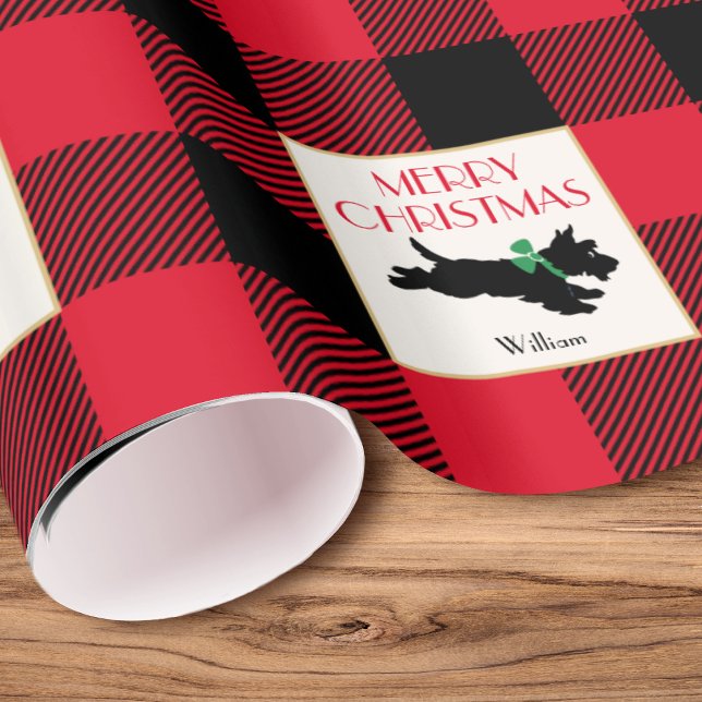 Traditional Christmas Scottie Dog Custom Red Wrapping Paper (Creator Uploaded)
