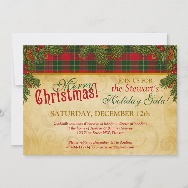 Traditional Christmas Tartan Plaid Holiday Party Invitation (Front)