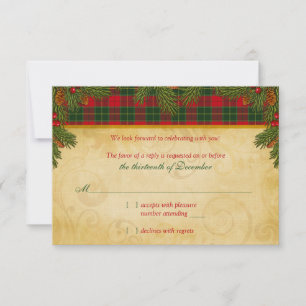Traditional Christmas Tartan Plaid Wedding Rsvp