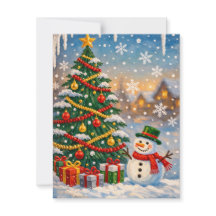 Traditional Christmas Tree and Snowman Holiday Car