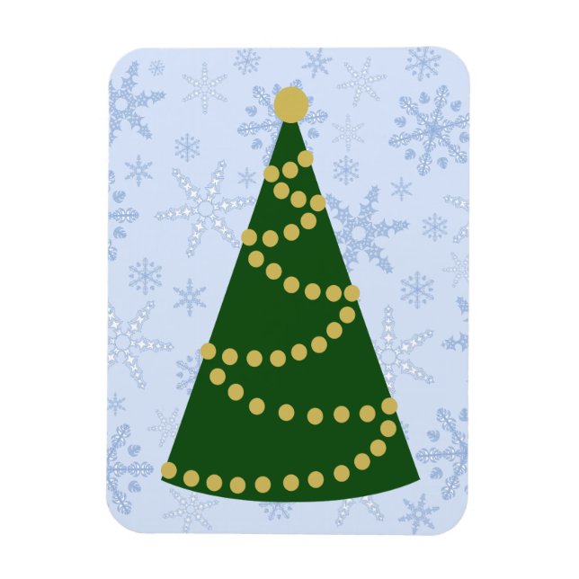 Traditional Christmas Tree on Snowflake Blizzard Magnet (Vertical)