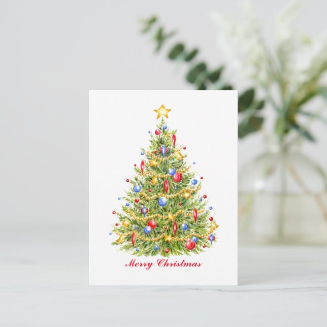 Traditional Christmas Tree Postcard Merry Bright (Standing Front)