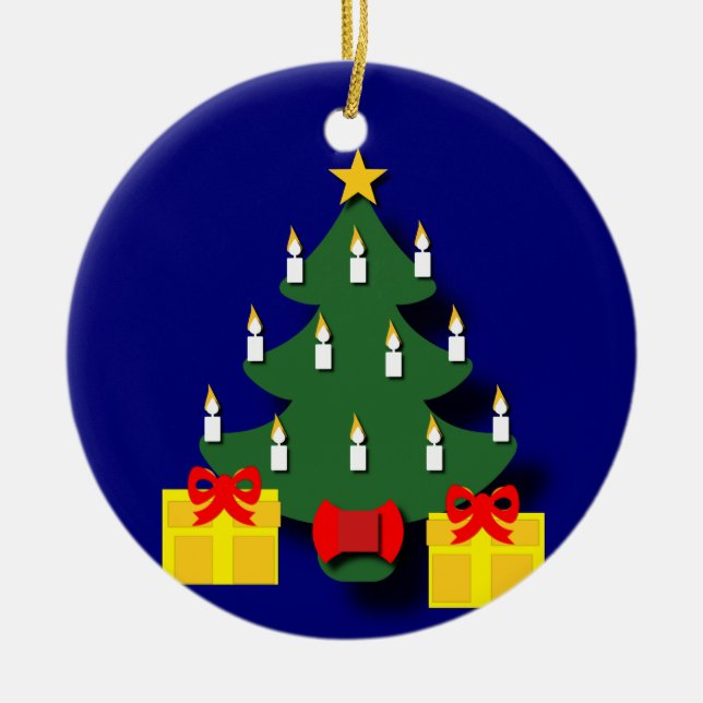 Traditional Christmas Tree with Candles  Ceramic Ornament (Front)