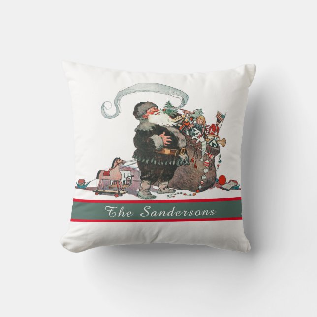 Traditional Christmas Vintage Santa Family Name  B Cushion (Front)