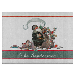Traditional Christmas Vintage Santa Family Name Cutting Board