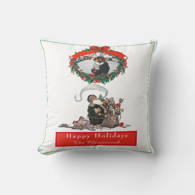 Traditional Christmas Vintage Santa Photo Holiday Cushion (Front)