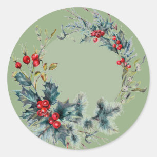 Traditional Christmas Wreath Classic Round Sticker