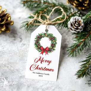 Traditional Christmas Wreath Holiday Label