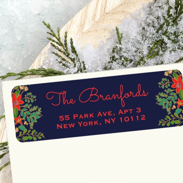 Traditional Christmas Wreath Navy Return Address Label (Creator Uploaded)